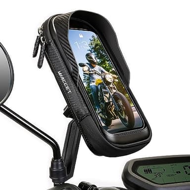 WACCET Support Telephone Moto Etanche, Support Téléphone Moto Rétroviseur 360° Rotation avec Ecran Tactile Porte Telephone Scooter pour Téléphone Jusqu' à 7,2" (Noir)