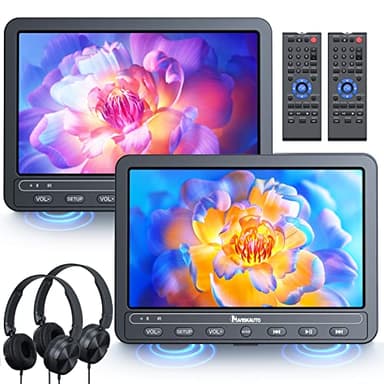 NAVISKAUTO HDMI 10,5" Lecteur DVD Voiture 2 écrans indépendants Portable, DVD Voiture avec Grand Batteries de 5H, DVD Voiture Double ecrans, USB/SD Port supporte Multi Format(Deux Lecteurs DVD)