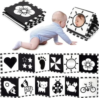 URMYWO Livre Tissu bébé eveil,Livre Noir et Blanc Bébé Montessori,Livre sensoriel pour bébé à Fort Contraste,Jouet Bebe 0 3 6 12 Mois Livres d'éveil Cadeaux pour bébés
