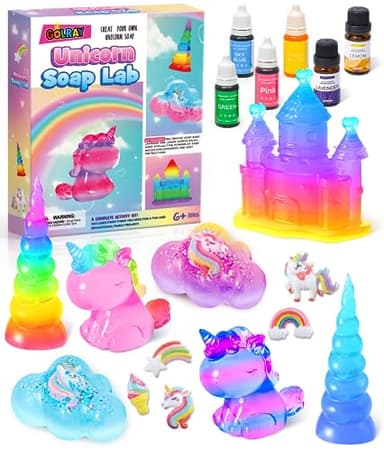 Kit Fabrication Savon Enfant, Licorne Activites Manuelles pour Enfants 5 6 7 8 9 10 11 12 Ans Experiences Scientifiques Enfants Avec Base de Savon Moule Silicone Pour Fille Garçon Cadeau Anniversaire