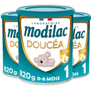 Modilac - Lait Infantile en Poudre Doucéa 1 - Convient en Relais de l'Allaitement Maternel - Fabriqué en France, Sans Huile de Palme - 1er Age, De 0 à 6 Mois - Lot de 3x820g
