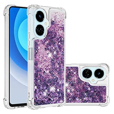 LEMAXELERS Liquide Coque pour Tecno Camon 19, Paillette Brillante Quicksands Liquide Transparente Antichoc Étui de Protection Silicone TPU Case Housse pour Tecno Camon 19,YBLS Purple Heart