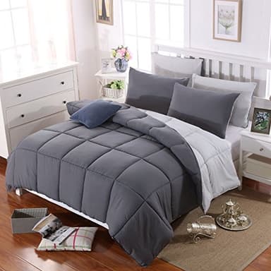 MOHAP Couette Bicolore Chaude l'hiver 450g/m² Épais 140x200cm Hypoallergénique Gris Foncé + Gris Clair Couette de Lit Réversible 1 Personnes Edredon