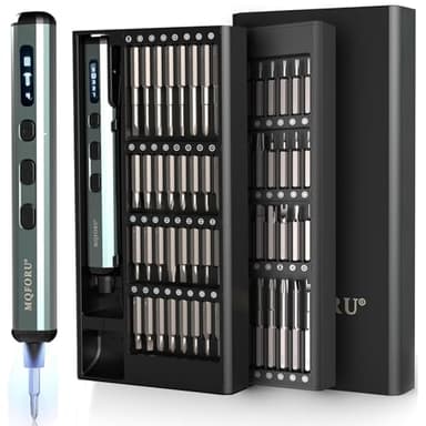 MQFORU Mini Tournevis Electrique Sans Fil, 72 en 1 Kit Tournevis de Précision avec 64 Embouts Magnétiques, 5 Réglages de Couple，écran LED, pour Travail de Précision Téléphone Montre Appareil Photo