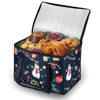 Beautyshow Sac isotherme, 40L Grands sacs isothermes réutilisables, sacs de courses avec motif de bonhomme de neige, sac isotherme pliable pour la livraison de nourriture pour Noël, pique-nique