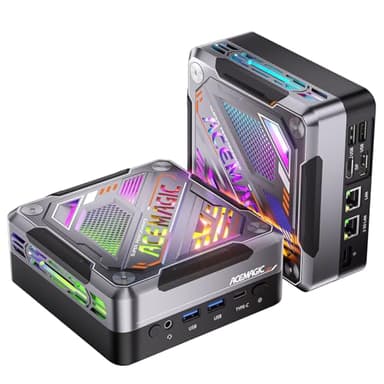 ACEMAGIC Cyberpunk RGB AI Mini PC Gamer, AMD Ryzen 7 8845HS (jusqu'à 5,1 GHz), AMD Radeon 780M, 32Go DDR5 1To NVME SSD Mini Ordinateur avec WiFi6 | Dual 2,5G LAN | 8K|Double-Ventilateur
