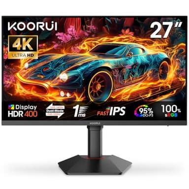 KOORUI G2741L Ecran pc Gamer 27 Pouces, Dual Mode 4K UHD 3840x2160 at 160Hz et FHD at 320Hz Gaming Ecran, Fast IPS 1ms HDR 400, 2xHDMI 2.1 & DP 1.4, Adaptive Sync, Réglable en Hauteur