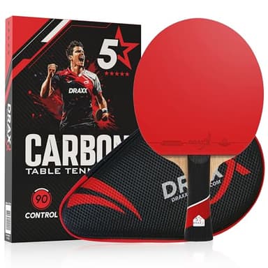 DRAXX SPORTS Raquette de Ping-Pong Carbone 5 Étoiles, Éponge 2mm, Effets Faciles, Légère et Rapide | Entraînement Compétition Club Loisir