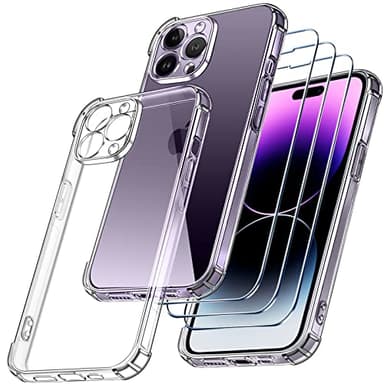 ivoler 4 en 1 Coque pour iPhone 14 Pro Max 6.7 Pouces avec [Conception de Caméra de Protection], et 3 Pièces Protection Écran en Verre Trempé, Transparent Souple Silicone TPU Antichoc Bumper Housse