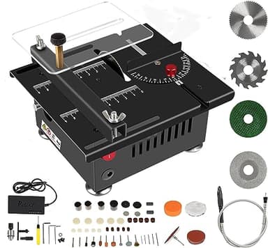 Mini Scie Circulaire Sur Table 100W Portable, avec 4 Lames, Vitesse Réglable, épaisseur de coupe de 0,1 à 16 mm, pour bricolage précis l'artisanat et la menuiserie fait main en bois