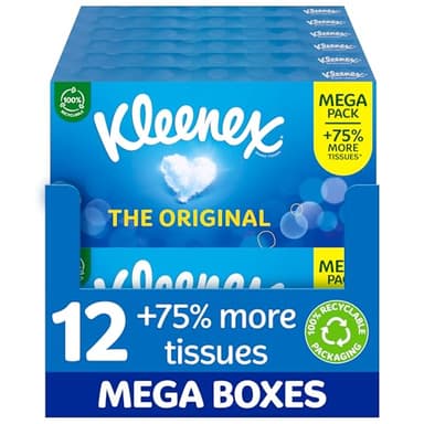 Kleenex® Mouchoirs originaux – Toujours doux et résistant – Méga paquet unique – 12 boîtes par boîte