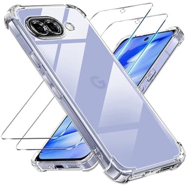 Tentoki 3 en 1 Coque et Verre Trempé pour Google Pixel 9A, [Coussin d'air Intégré] Anti-Jaunissement Souple TPU Bumper Coque Protection pour Pixel 9a, Transparente