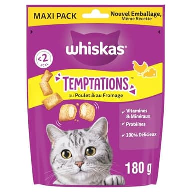 Whiskas Temptations Maxi Pack Friandises au Poulet et Fromage pour Chat Adulte 4 x 180g