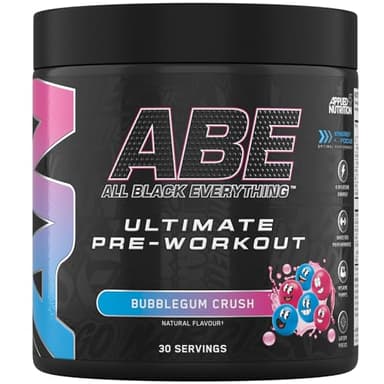 Applied Nutrition ABE Pré-Entraînement - All Black Everything Poudre Pre Workout à Base de Citrulline, de Créatine et de Bêta-Alanine, Énergie (375 g (Lot de 1), Bubblegum Crush)