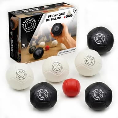 LA POINTEUSE | Jeu de Pétanque Intérieur | Jeu de 6 Boules Noires Blanches, 1 Cochonnet, 1 Sac de Transport | Activité Ludique Enfants Adultes | Jouet Petanque | Cadeau Fun | OriginalCorner®
