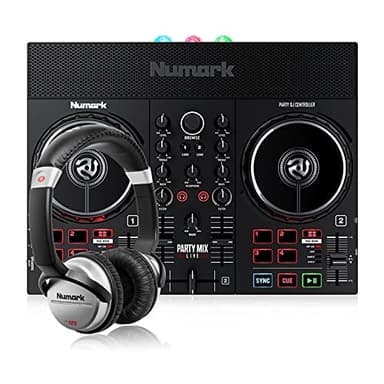 Numark Party Mix Live & HF125 - Contrôleur DJ avec jeux de lumière LED, enceintes et table de mixage DJ pour Serato DJ Lite avec Casque DJ Ultra-Portable