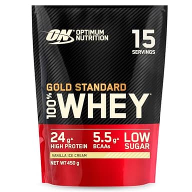Optimum Nutrition Gold Standard 100% Whey, Protéine en Poudre, Goût Glace à la Vanille, 450g, 15 Doses