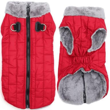 JoyDaog Manteau chaud en polaire pour chien avec harnais durable Buitl dans anneau en D, veste imperméable pour chiots de petite taille, gilet pour l'hiver froid, rouge, taille XS