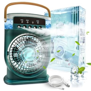 Climatiseur Portable Silencieux 4 en 1, Ventilateur Brumisateur Eau, Climatiseur Mobile sans Évacuation, Mini Climatiseur, Climatisation Rechargeable Clim Humidificateur Type-C avec Minuterie (Vert)