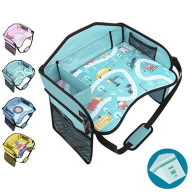Amoilly Plateau de siège de voiture pour enfants, plateau de voyage pour tout-petits, avion, plateau de voiture pour enfants essentiels de voyage sur la route (bleu clair)