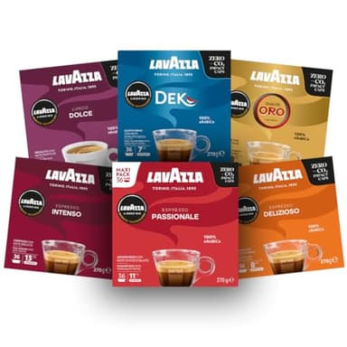 Lavazza, A Modo Mio, Assortiment de Capsules de Café, 100% Arabica, Intensité 6 à 13, 216 capsules AMM, Passionale, Intenso, Delizioso, Dek, Lungo Dolce, Oro