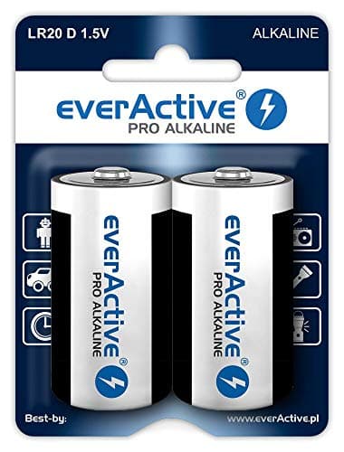 everActive D Lot de 2 Piles Pro Alcaline Mono LR20 R20 1.5V Haute Performance 10 Ans Durabilité - Lot de 2-1 Carte Blister,Emballage Peut Varier