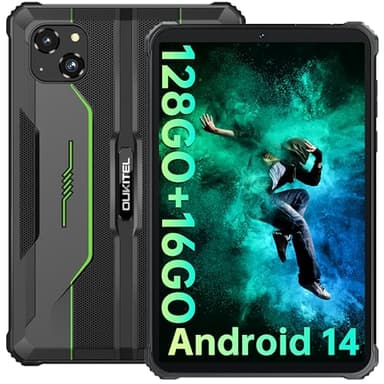 OUKITEL RT3 Pro Tablette Incassable - Android 14 Tablette Tactile 8 Pouces,16GORAM + 256GO ROM (TF 1To),4G Double SIM,Tablette Durcie 5150mAh,16MP Caméra, IP68/GPS/OTG/NFC/2Ans Garantie,Vert