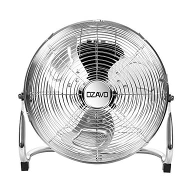 OZAVO Ventilateur de Sol en Métal Robuste Brasseur d'air Industriel Rétro sur Pied Fan Exterieur, 3 Vitesses et Angle d'inclinaison Réglable 50W (Argent)
