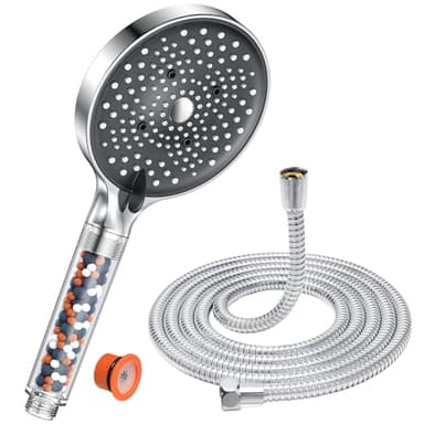 YEAUPE PRO Pommeau de Duche avec tuyau 1,6M, Pommeau de Douche Anti calcaire Grand (⌀130mm), Economie Deau, 6 types de jets, Haute Pression, Chrome