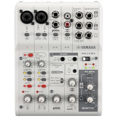 Yamaha AG06MK2 Table de mixage en direct 6 canaux avec interface audio USB - Pour Windows, Mac, iOS et Android - Blanc