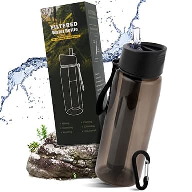 Gourde Filtrante De Voyage, Filtre Eau Portable, Voyage Randonnée Trek Camping Kit Purificateur Réutilisable Filtre à eau pour la randonnée, le camping, la survie et les voyages (BLACK)