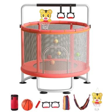 ulafbwur Trampoline pour Enfants, Trampoline bébé réglable intérieur et extérieur, Les Tout-Petits avec Cerceau de Ballon Panier, Swing, Sac Sable, balles océaniques, capacité Chargement 440 lbs