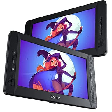 Lecteur DVD BOIFUN Voiture 2 Écrans 10.5" avec Batterie 7 Heures TV Portable Appuie-tête 2 Moniteurs 1024 * 600 HD Support Appuie-tête USB AV in/Out FM
