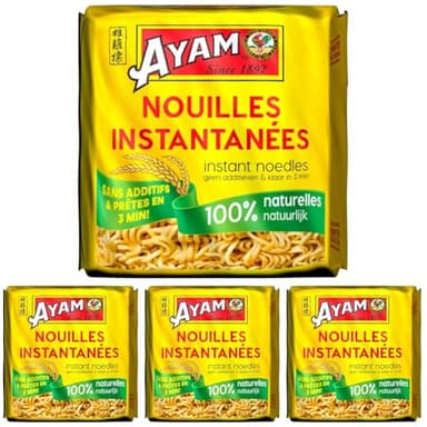 AYAM Nouilles Instantanées | 100% Naturelles | Sans assaisonnement ni Arôme | Farine de qualité | Prêtes en 3min | Sans additifs | Sans Glutamate | Sans conservateurs - 4x70g blocs-280g (Lot de 4)