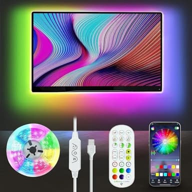 Meiyue Ruban LED TV, 5M RGBIC Bande lumineuse à LED pour 75-85 Pouces TV, musique sync Bluetooth app et télécommande TV LED Strip USB alimenté pour chambre/Decoration Noel