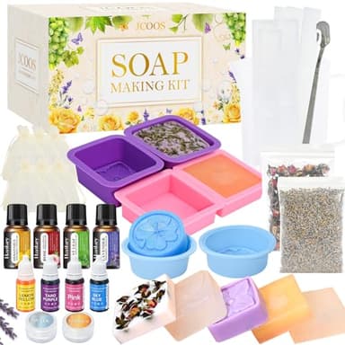 Vezerd Kit Fabrication Savon, créatif pour adultes avec moule à savon, base de savon et savon brut, bombes de bain, savons à faire soi-même pour enfants/débutants