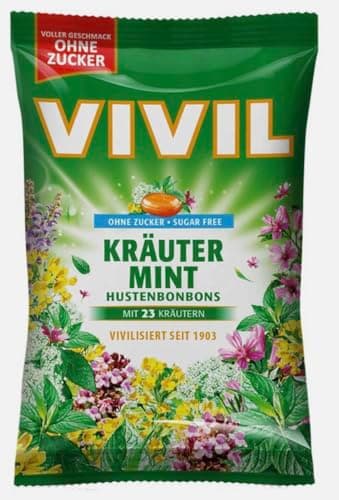 KRÄUTER MINT Hustenbonbons - Bonbons à la menthe et 23 herbes, sans sucre - Compatible avec Vivil - 90g