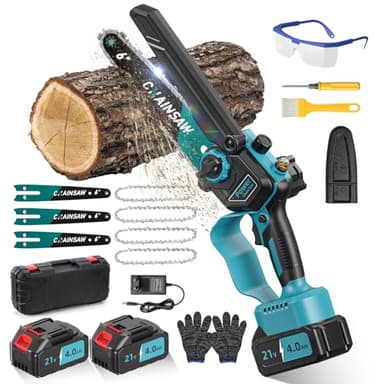 Mini Tronconneuse a Batterie 8000mAh, 6 Pouces 1000W Tronconneuse Electrique Sans Fil Brushless avec Graisseur Automatique, Elagueuse Batterie, Petite Tronçonneuse Compatible avec Makita pour Jardin
