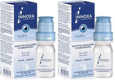 INNOXA Laboratoires - Gouttes Yeux - Hydrate et Soulage rapidement - Yeux Secs et Irrités - Atténue l'inconfort des Lentilles - Sans conservateurs - Fabriqué en France - 10ml (Lot de 2)