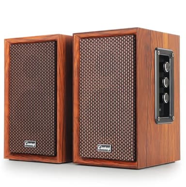 cinnkeyi Haut-parleurs PC 2.0 en Bois 40W – Enceintes USB Bluetooth avec DSP Hi-FI, Enceintes PC Portables Basses Puissantes, Son Stéréo pour Ordinateur Portable et Bureau (5201-EU)