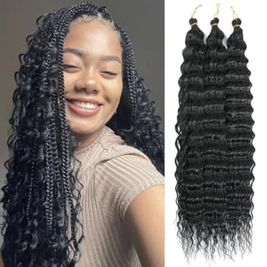 MLETULIPS Deep Twist cheveux Hair Extensions Ocean Wave Braiding Crochet Hair Soft Synthetic Curly Bohemian Braiding Crochet Hair for Black Women (18 inch (pack of 3）, 1B)