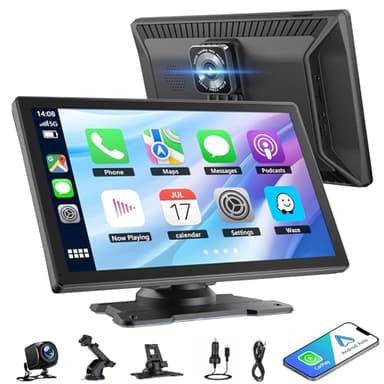 9 Ecran Carplay Voiture avec Carplay sans Fil Android Auto, Dashcam 4K, Caméra de Recul 1080P, Autoradio Portable Mirrorlink/Bluetooth/GPS/Siri/Google/AUX/FM, Adapté à Plusieurs Véhicules