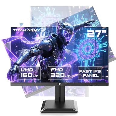 TITAN ARMY UHD Ecran PC Gamer 27", 4K 160Hz | FHD 320Hz Dual Mode, Fast IPS 1ms, DeltaE<2 HDR400 Ecran Gaming, Adaptive-Sync, 135% sRGB, HDMI 2.1, DP 1.4, Support Pivotant et Relevable, P2712V