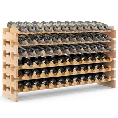 GOPLUS Casier à Bouteilles pour 72 Bouteilles, Range Bouteille Vin avec 6 Étagères, Porte Bouteille en Pin Massif, Grand Espace Superposable, pour Bars, sous-sols, 119 x 29 x 71,5CM, Bois Naturel