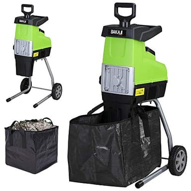 BAKAJI Broyeur électrique, hachoir à feuilles, puissance 2800 W, broyeur, feuilles et compotage, avec sac de ramassage 60 l
