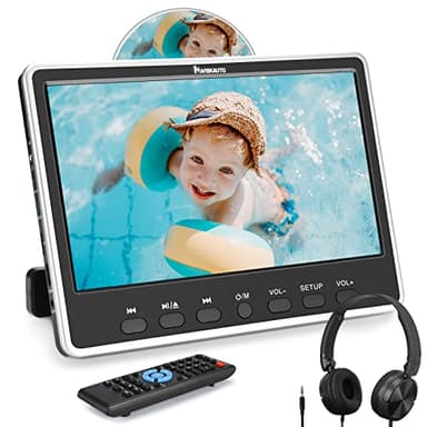 NAVISKAUTO Lecteur DVD Voiture Ecran d'appui tête avec Cable AV et Ecouteur pour Enfant 12 Pouce Compatible avec MP3, Supporte HDMI Input Région Libre USB SD