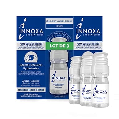 INNOXA - Gouttes Yeux - Hydrate et Soulage rapidement Yeux Secs Irrités - SPECIAL ALLERGIES - Prolonge le confort des Lentilles - Sans conservateurs - fabriquée en France - lot de 3x10ml