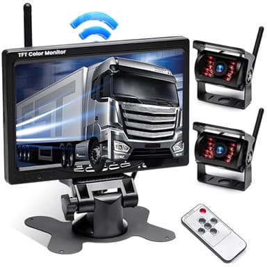 Ohradio Kit de Caméra de Recul sans Fil avec écran 7" et 2 Caméras de Recul sans Fil, Vision Nocturne, étanchéité IP67, pour Camping-Cars, Camions et Caravanes, DC 12-24V