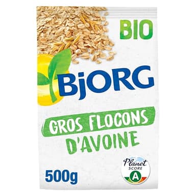 BJORG - Gros Flocons d'Avoine Bio - Céréales Complètes Riches en Fibres - Sans Sucres Ajoutés - 500 g