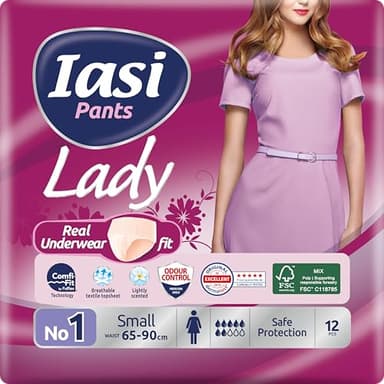 IASI Pants LADY, 12 Culottes Incontinence Femme, Protection Très Absorbante pour Fuites Urinaires Modérées à Fortes, Taille S, 12 unités